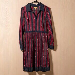 ModCloth Navy & Magenta Pleated Shirt Dress – Size M